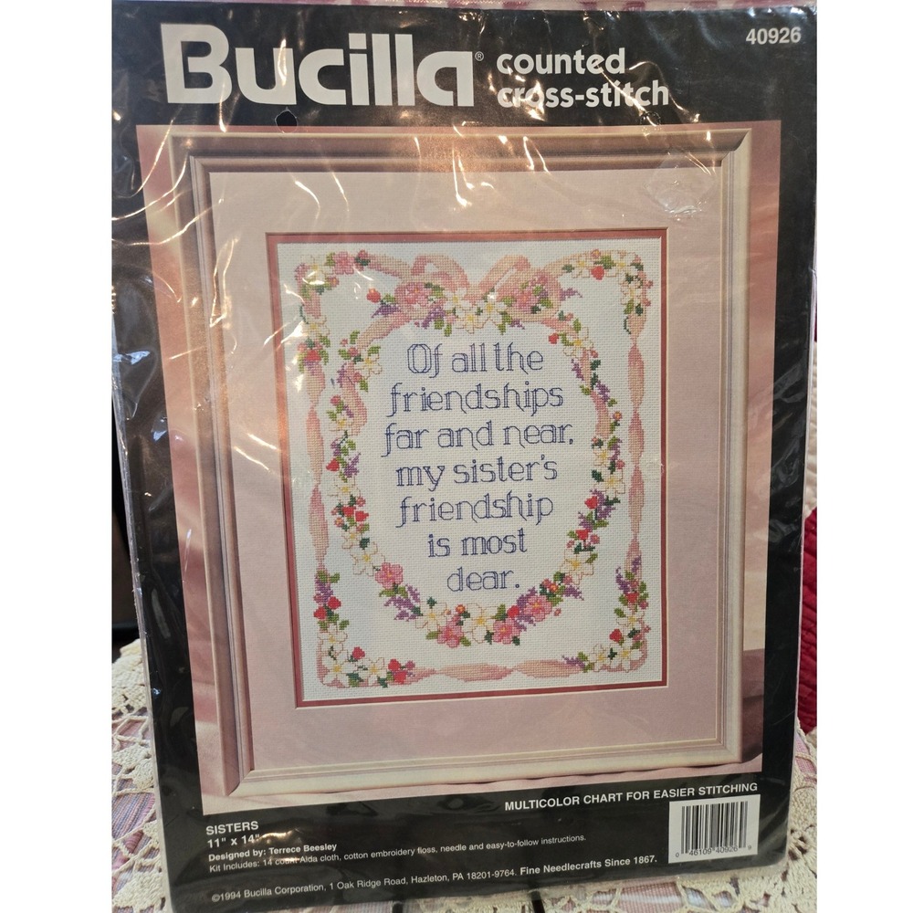 Bucilla Sisters Cross Stitch‎ Kit 11x14 Pink Floral 1994 NIP